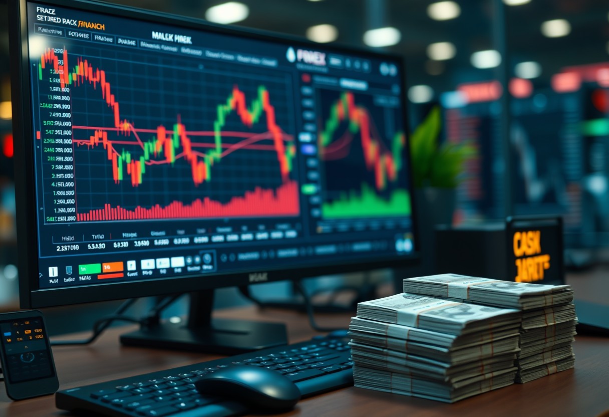 a computer screen with stacks of money on it