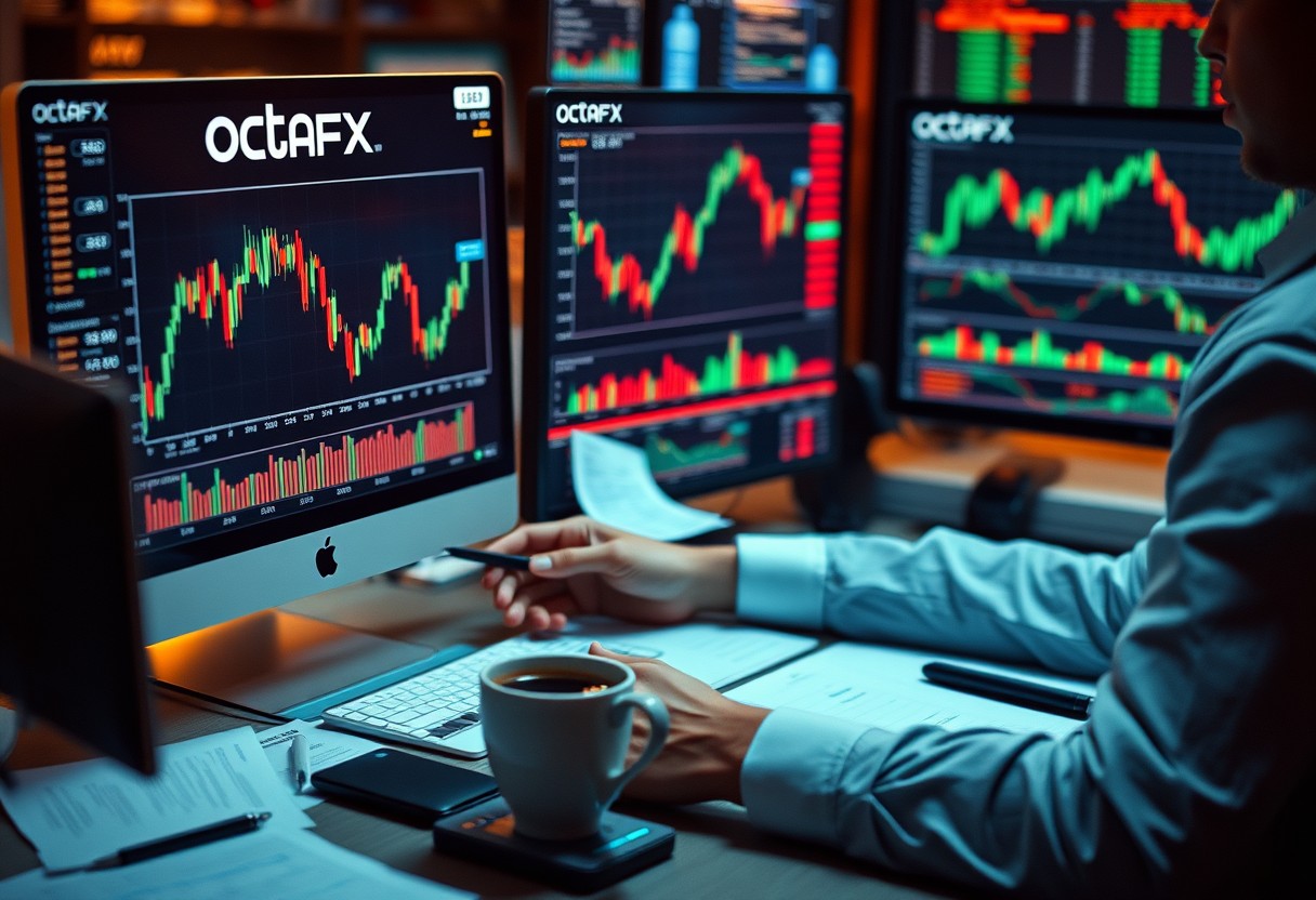 a person sitting at a desk with multiple computer screens